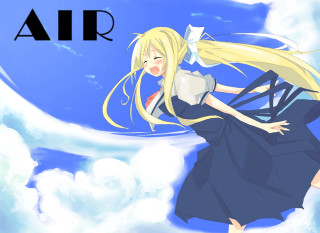 Blonde girl flying blue dress - her chest free wallpaper for desktop