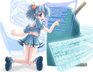 Girl computer anime bluehair blueeyes - the other side free wallpaper for desktop