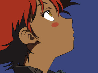 Red haired person blue background - a red nose free wallpaper