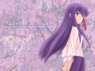 Purple hair cherry blossoms fall - long purple hair free wallpaper