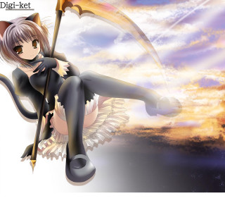 Anime catgirl sunset sky clouds - a anime character free wallpaper for tablet