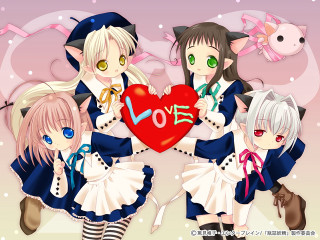 Anime girls heart love beret - the word love free wallpaper