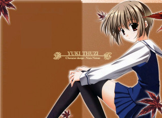 Anime girl sitting bird maple - a floor free wallpaper