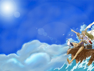 Girl riding boat ocean bird - a cartoon of a girl free wallpaper