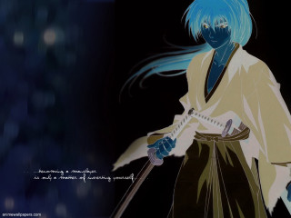 Blue hair samurai katana hakama - woman free wallpaper