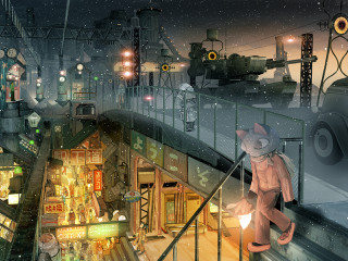 Cat rail trainstation night train - a train free wallpaper