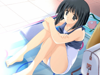 Woman sitting bed suitcase anime - ayako rokkaku free wallpaper for desktop