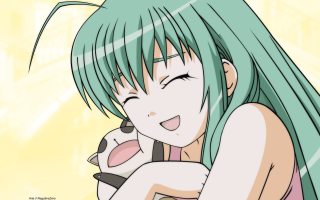 Green hair smiling girl yellow - a yellow background behind her free wallpaper