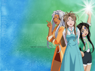 Three anime girls blue background - three anime girl free wallpaper for desktop