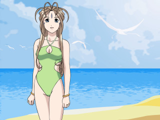 Woman green swimsuit beach ocean - a beach next free wallpaper for desktop
