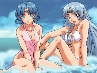 Two anime girls bikini water - a bikini free wallpaper