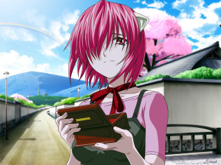 Pink hair girl reading rainbow - a sky free wallpaper