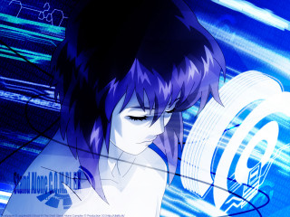 Anime purplehair bluebackground cyberpunk ghostshell - a blue circle free wallpaper
