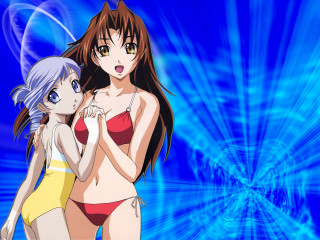 Anime girls bikinis rayonism blue - bikinis free wallpaper