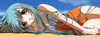 Blue hair beach lying anime - flowing hair free wallpaper for desktop