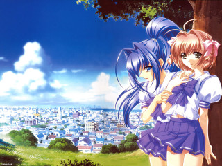 Anime girls cityscape blue hair - a cityscape free wallpaper