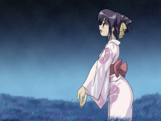 Kimono night fullmoon fireworks stars - a woman in a kimono free wallpaper