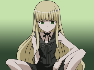 Blonde girl sitting black dress - giantess art free wallpaper