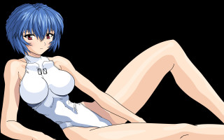 Blue hair woman lying suit - a white top free wallpaper for desktop
