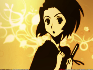 Girl knife flower pattern anime - a yellow background behind her free wallpaper