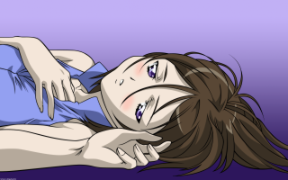 Woman laying blue background anime - half free wallpaper