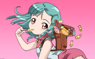Blue hair girl eating donut - a donut free wallpaper