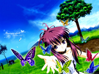 Purple hair butterfly girl anime - gothic art free wallpaper