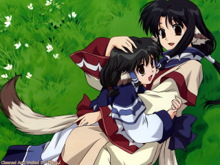 Anime characters hugging field flower - white flower free wallpaper