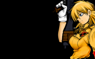 Blonde girl yellow outfit gun - her hand and a gun free wallpaper