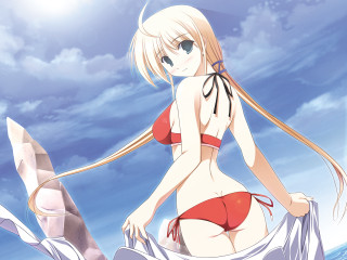 Woman beach surfboard blonde bikini 2 - a beach next free wallpaper for desktop