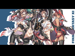 Anime girls swords banner rayonism - a group of anime characters free wallpaper