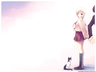 Girl cat sky stars anime - minimalism free wallpaper for desktop