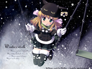 Witch swing snow moonfireworks anime - free winter wallpaper