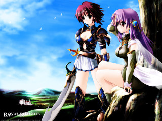 Anime girls swords castle outdoors - a rock free wallpaper for desktop