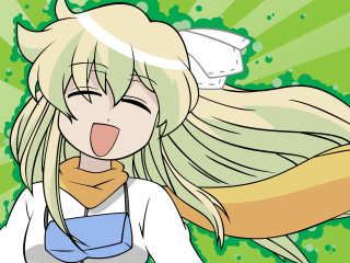 Cartoon girl blonde blue dress 3 - a yellow scarf free wallpaper