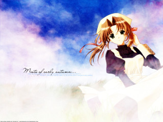 Girl dress hat field clouds - a girl in a dress and hat free wallpaper