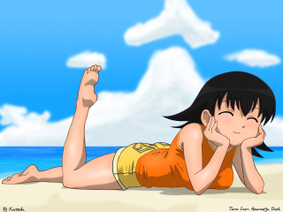 Beach cartoon girl anime relaxing - her foot free wallpaper