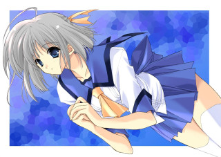 Anime blue dress white hair - white background free wallpaper