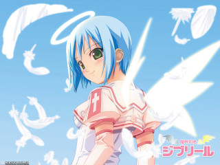 Anime bluehair greeneyes angelic wings - angelic free wallpaper