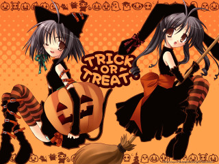 Anime witches pumpkins halloween trickortreat - a couple of anime girls free wallpaper
