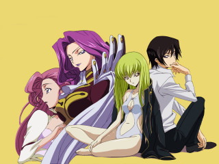 Anime group yellow background kallen - a yellow background behind them free wallpaper