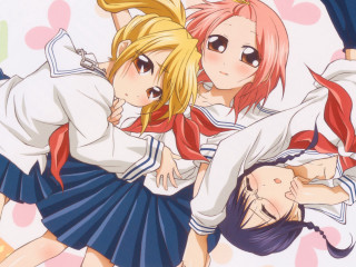 Anime girls hugging hearts smiling - aya goda free wallpaper for desktop