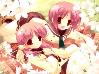 Anime girls flower field serafuku - a bed of flowers free wallpaper