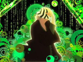 Man blackcoat greenbackground circles cyberpunk - a black coat free wallpaper for desktop