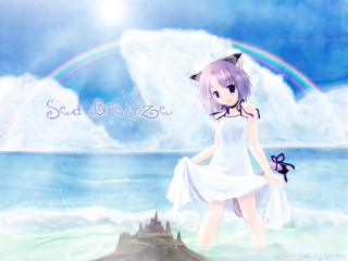 Girl rainbow ocean anime dress - a rainbow in the background and a rainbow in the sky free wallpaper