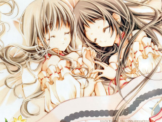 Anime girls bed white dress - a bed together free wallpaper