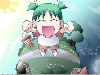 Green hair jumping girl animated - her mouth open free wallpaper