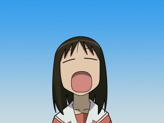 Surprised cartoon girl blue sky - his face and mouth free wallpaper