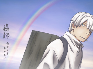 White haired man rainbow clouds - a rainbow in the background free wallpaper