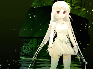 Anime girl white hair red 17 - red eyes holding free wallpaper